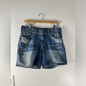 Silver Jeans Suki Mid Shorts Waist Size 29 Womens Distressed Denim